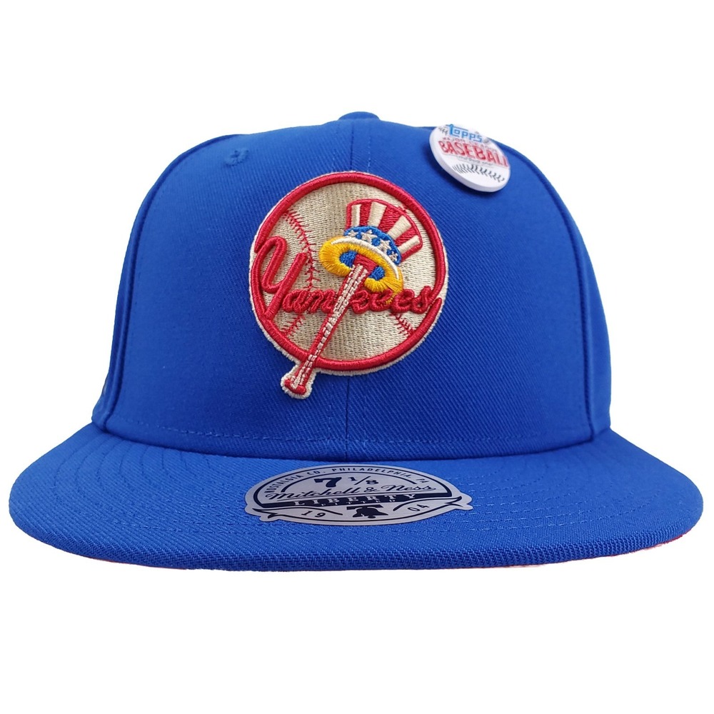 Topps‎ NY Yankees Mitchell & Ness MLB Fitted 7 1/8 Flatbill Hat Cap 3D Logo NWT